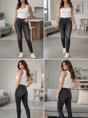 Hudson Natalie Super Skinny Jeans Size 25 Black Gray Wash Mid Rise Stretch